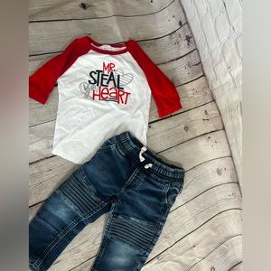 Boys valentine day shirt and jeans!